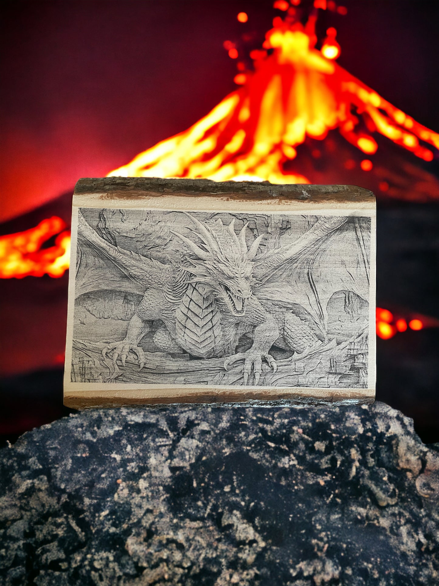 Dragon Engraved Wood Plaque