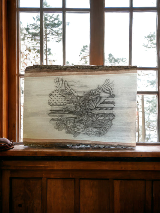 Eagle/Flag Engraved Wood Plaque