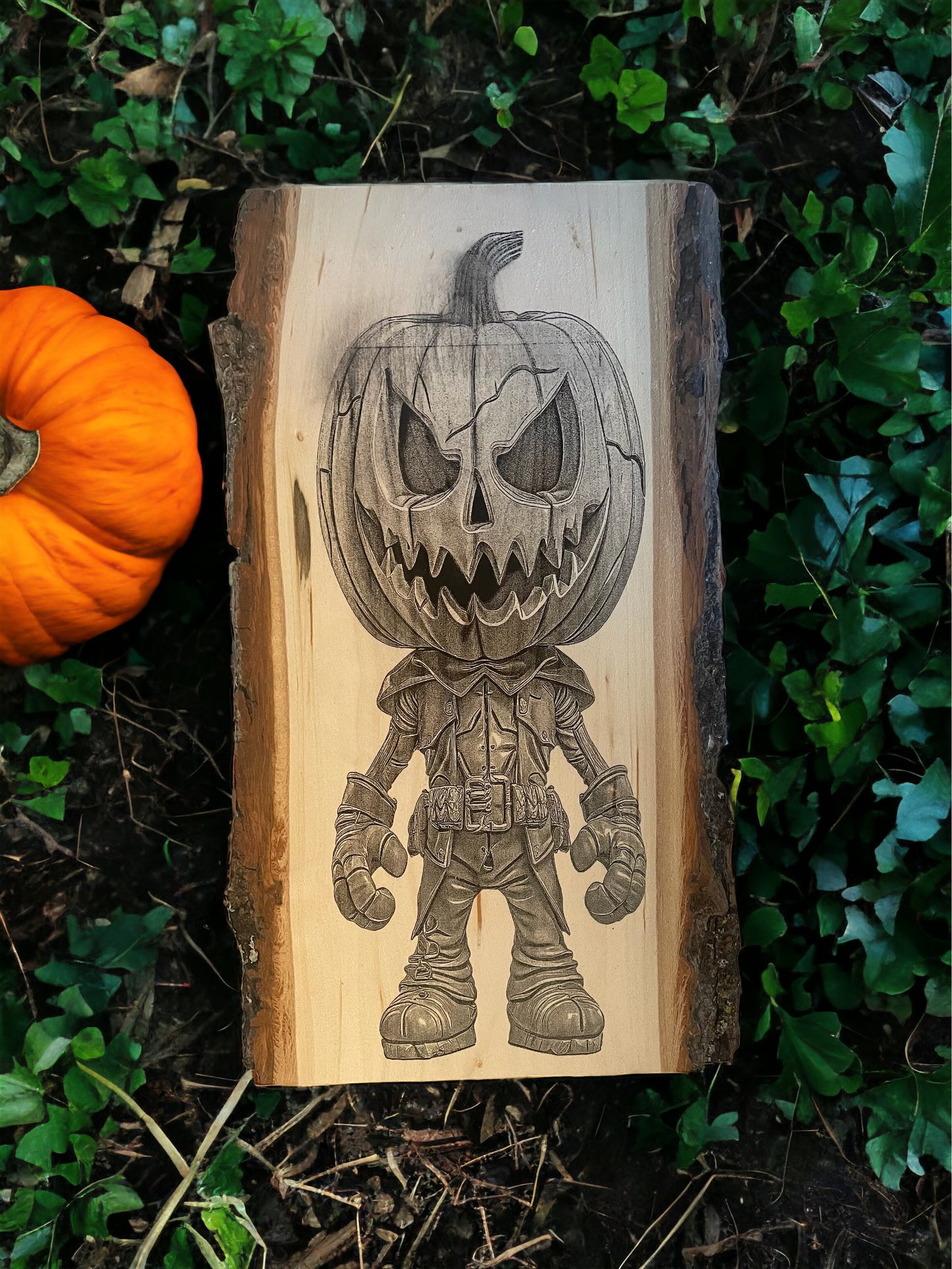 Pumpkin Head Engraved Wood Plaque