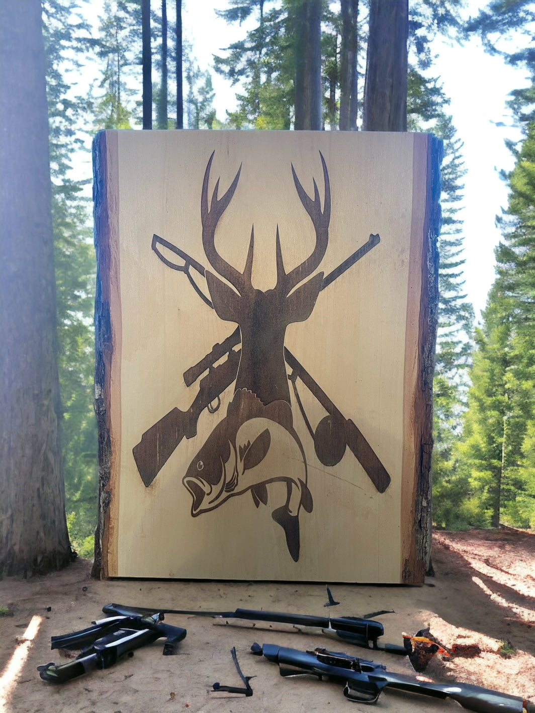 Deer/Fish Engraved Wood Plaque