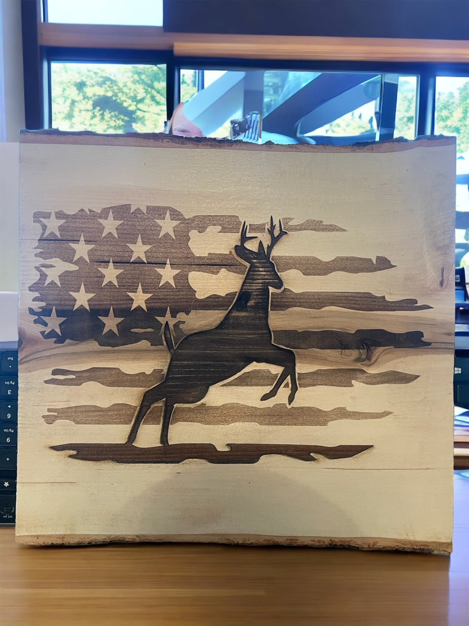 Distressed Flag/Deer Plaque